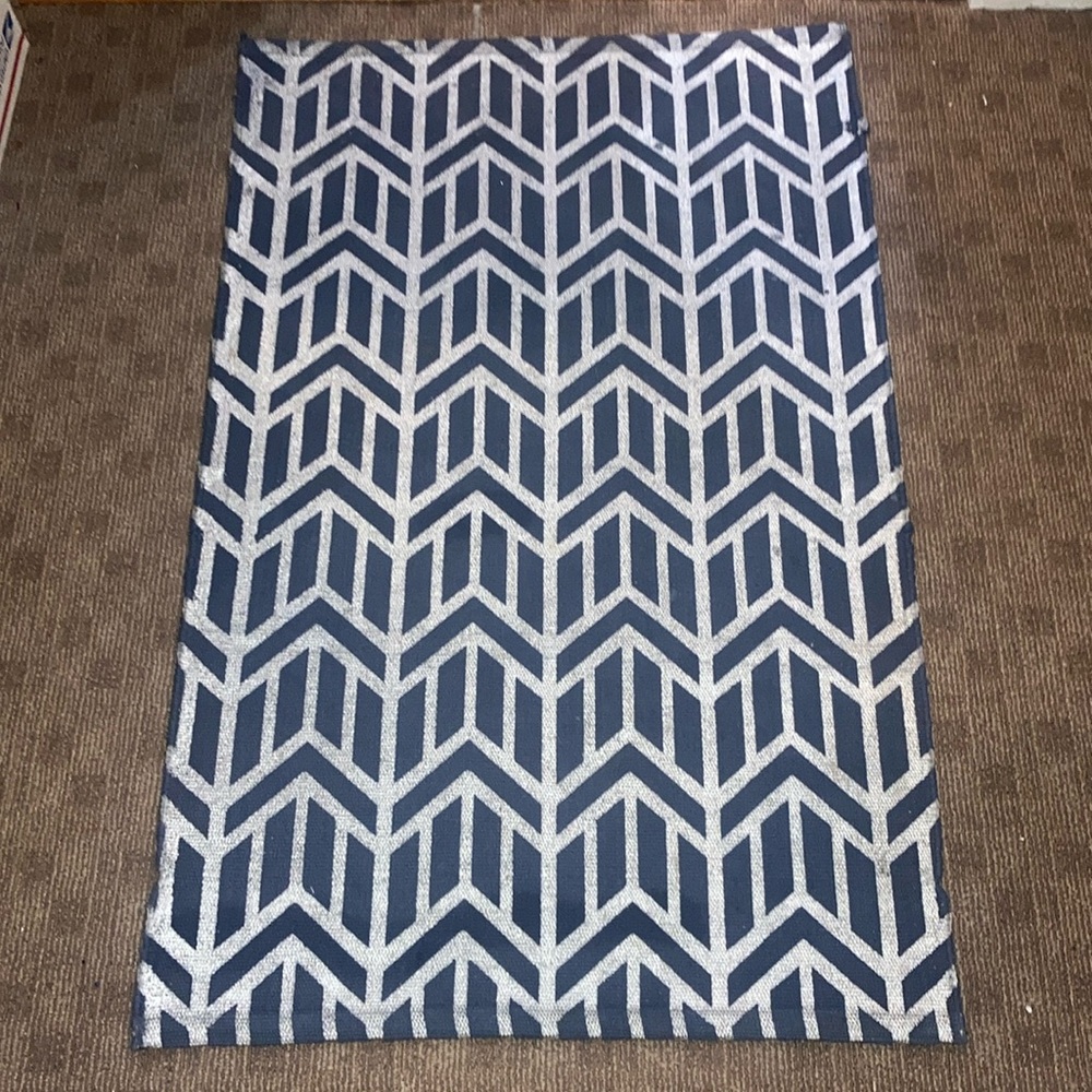 Small 44” x 27.5” Blue and Silver Accent Rug Door Mat
